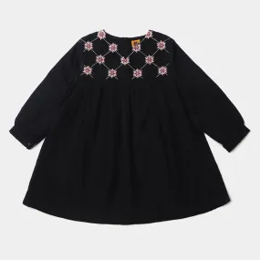 Girls Jacquard Embroidered Frock-BLACK