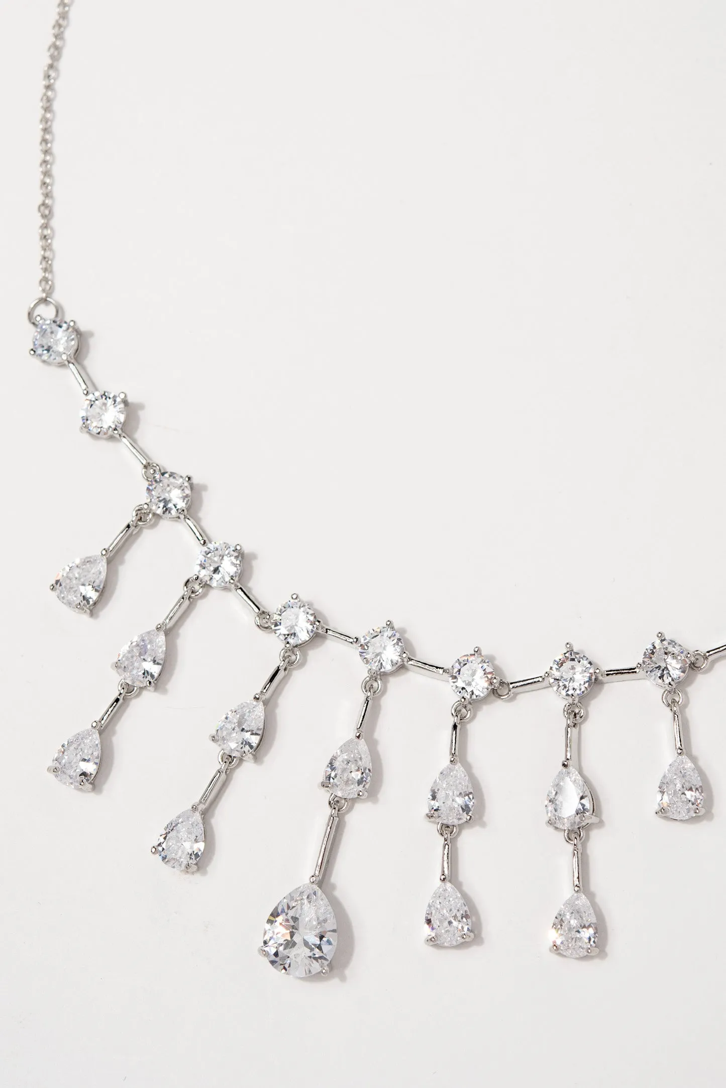 Glam Cubic Z Necklace Set - Silver Crystal