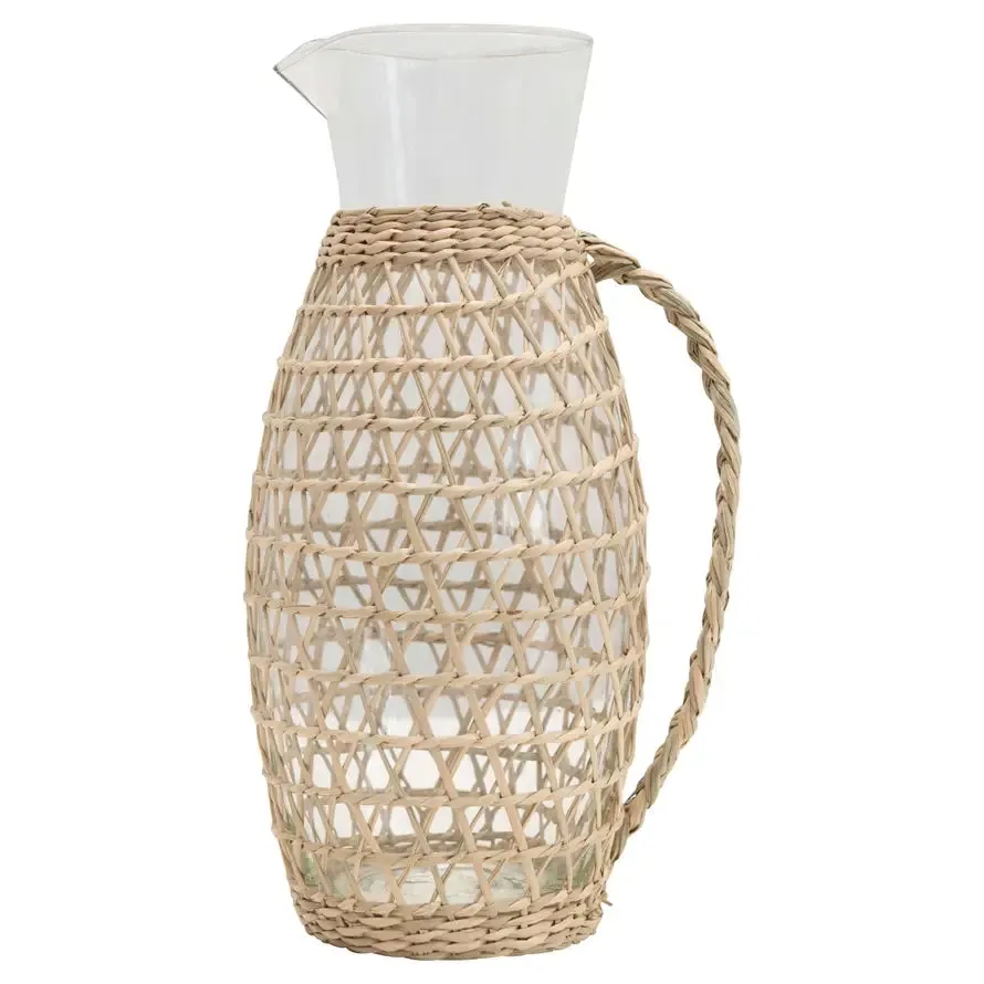 Glass Pitcher with Woven Seagrass Sleeve