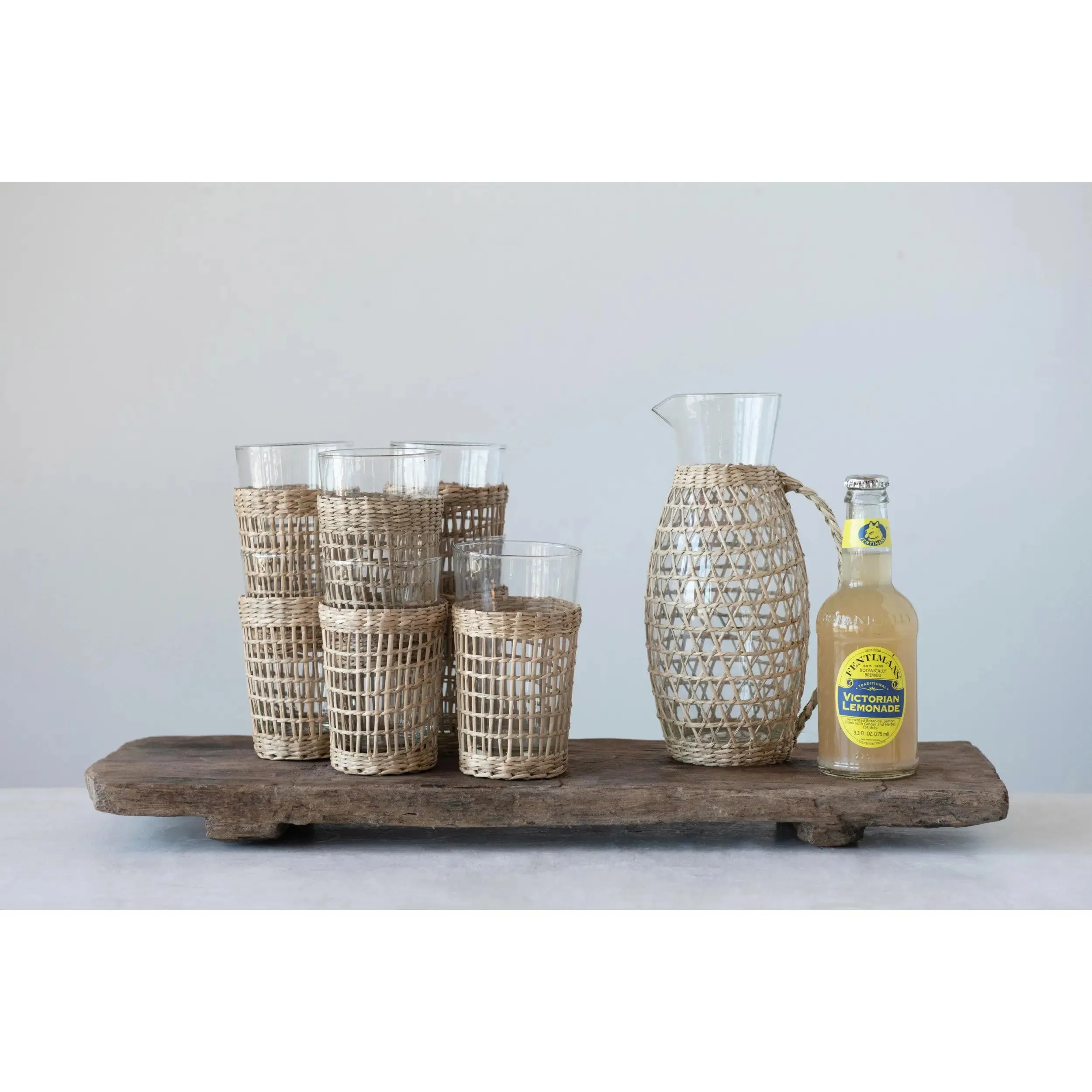 Glass Pitcher with Woven Seagrass Sleeve