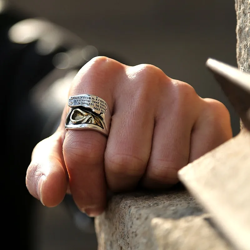 Golden Skull Ear Signet 925 Sterling Silver Punk Rock Biker Ring