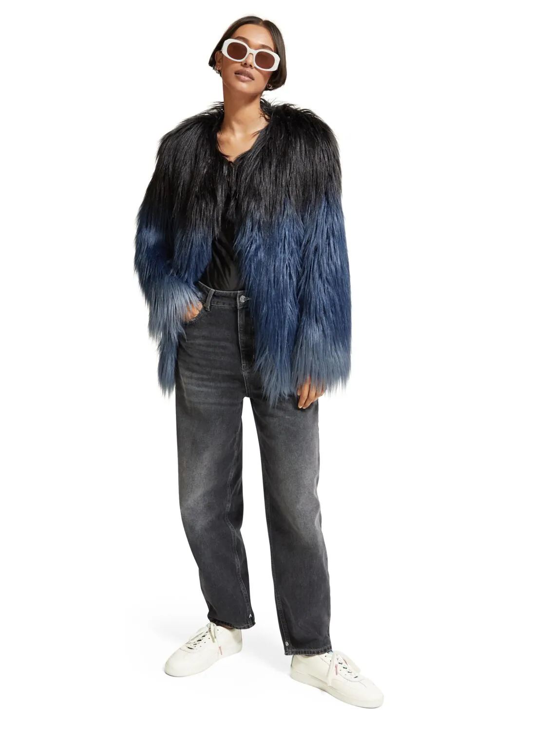 Gradient Faux Fur Jacket | Dusty Blue