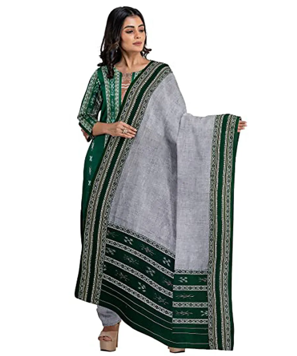 Green grey handwoven cotton nuapatna dress material