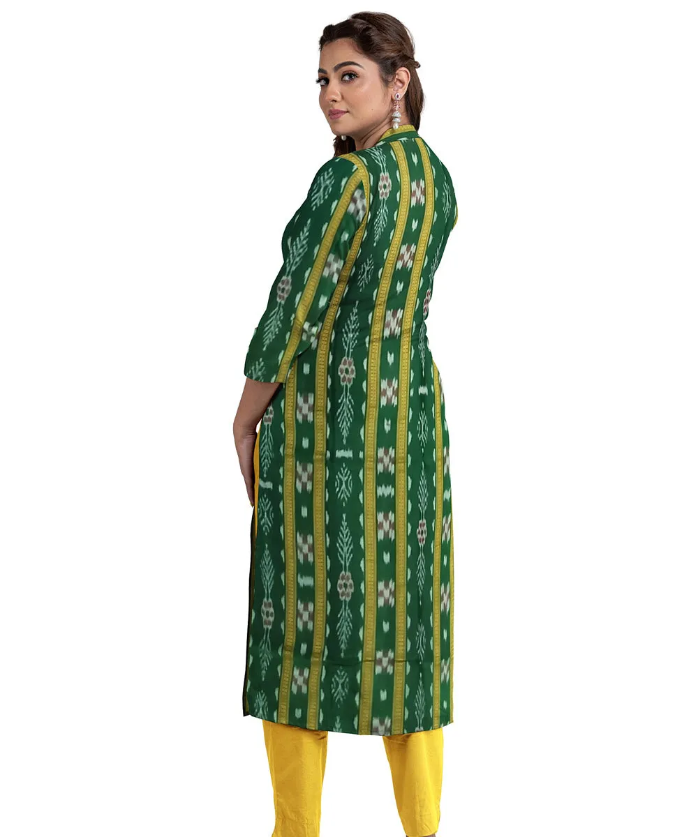 Green yellow hand woven cotton nuapatna dress material