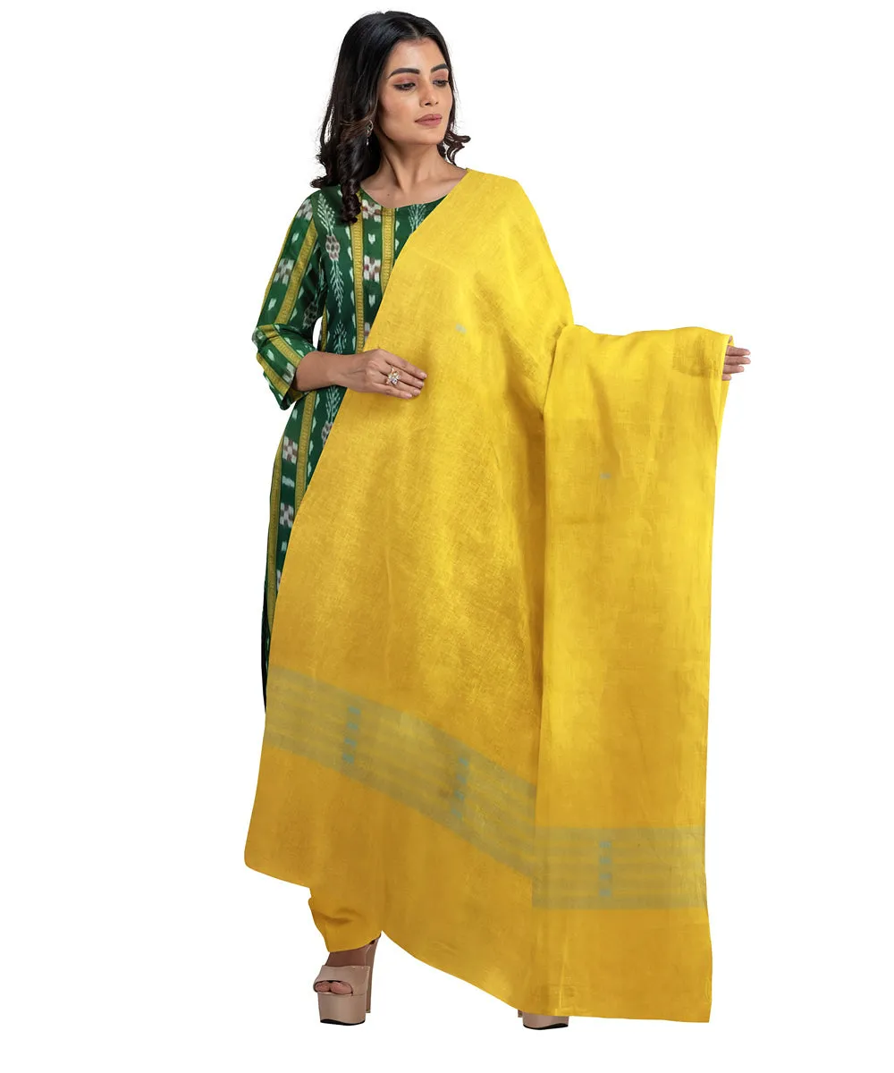 Green yellow hand woven cotton nuapatna dress material