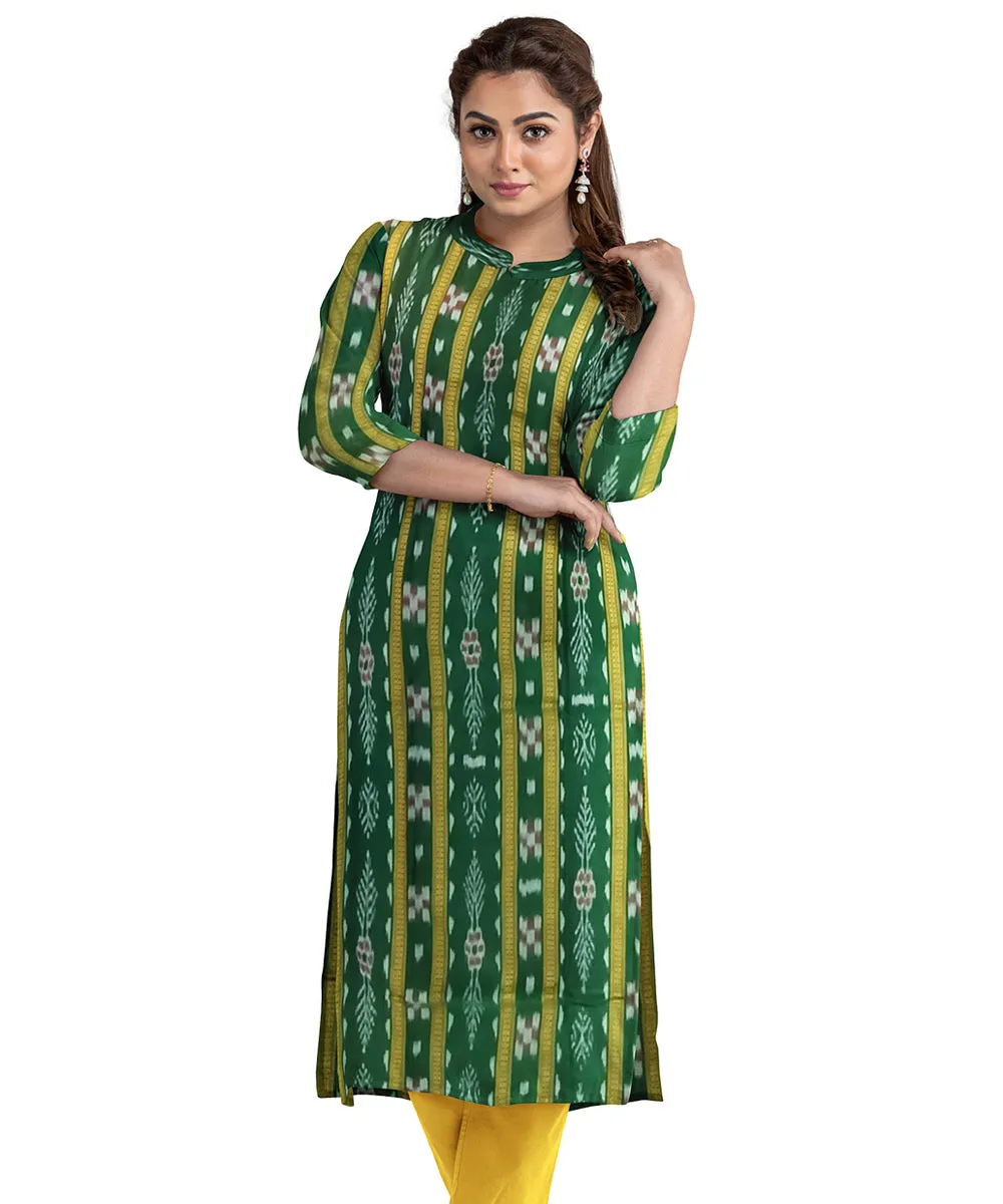 Green yellow hand woven cotton nuapatna dress material