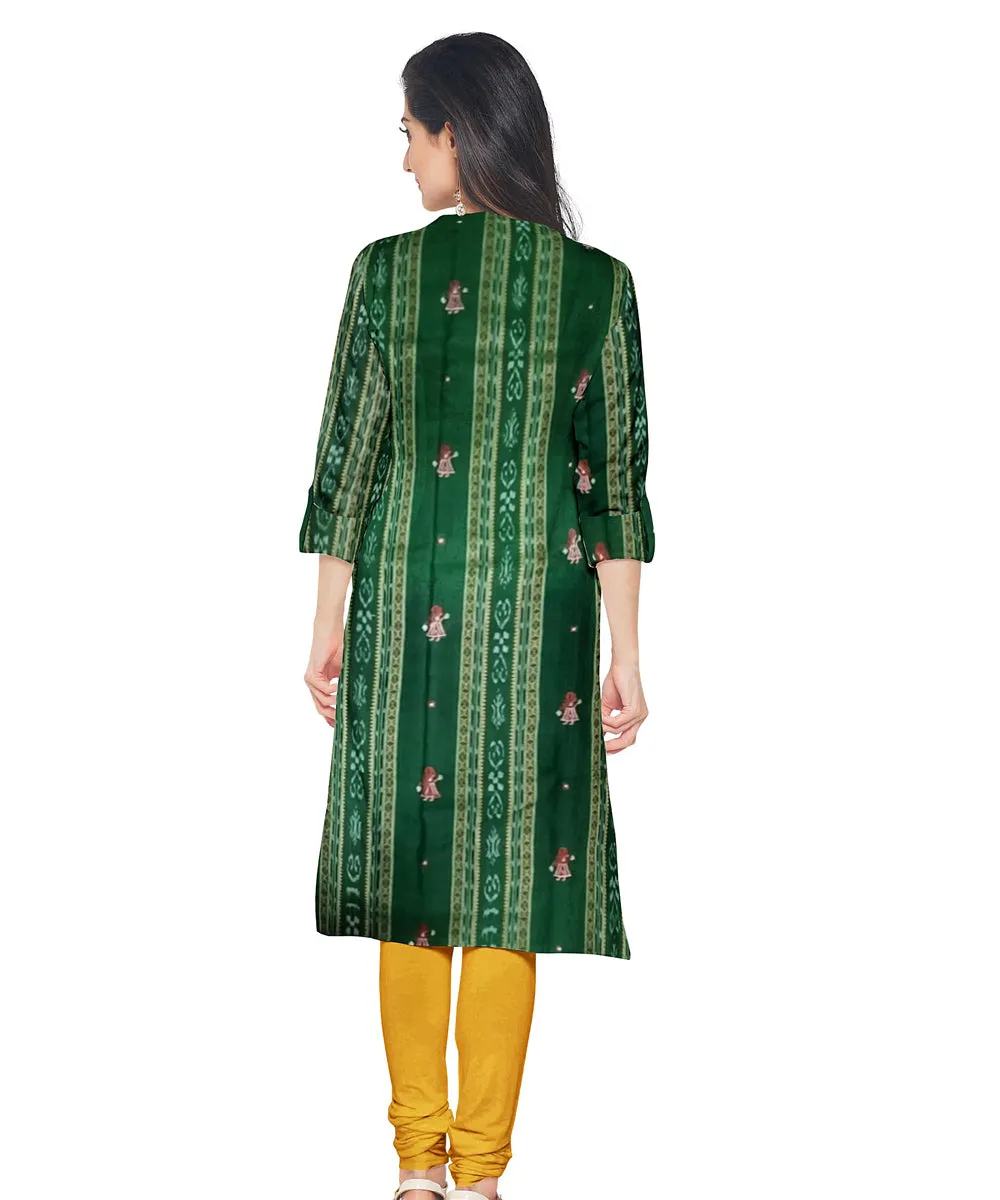 Green yellow handwoven cotton nuapatna dress material