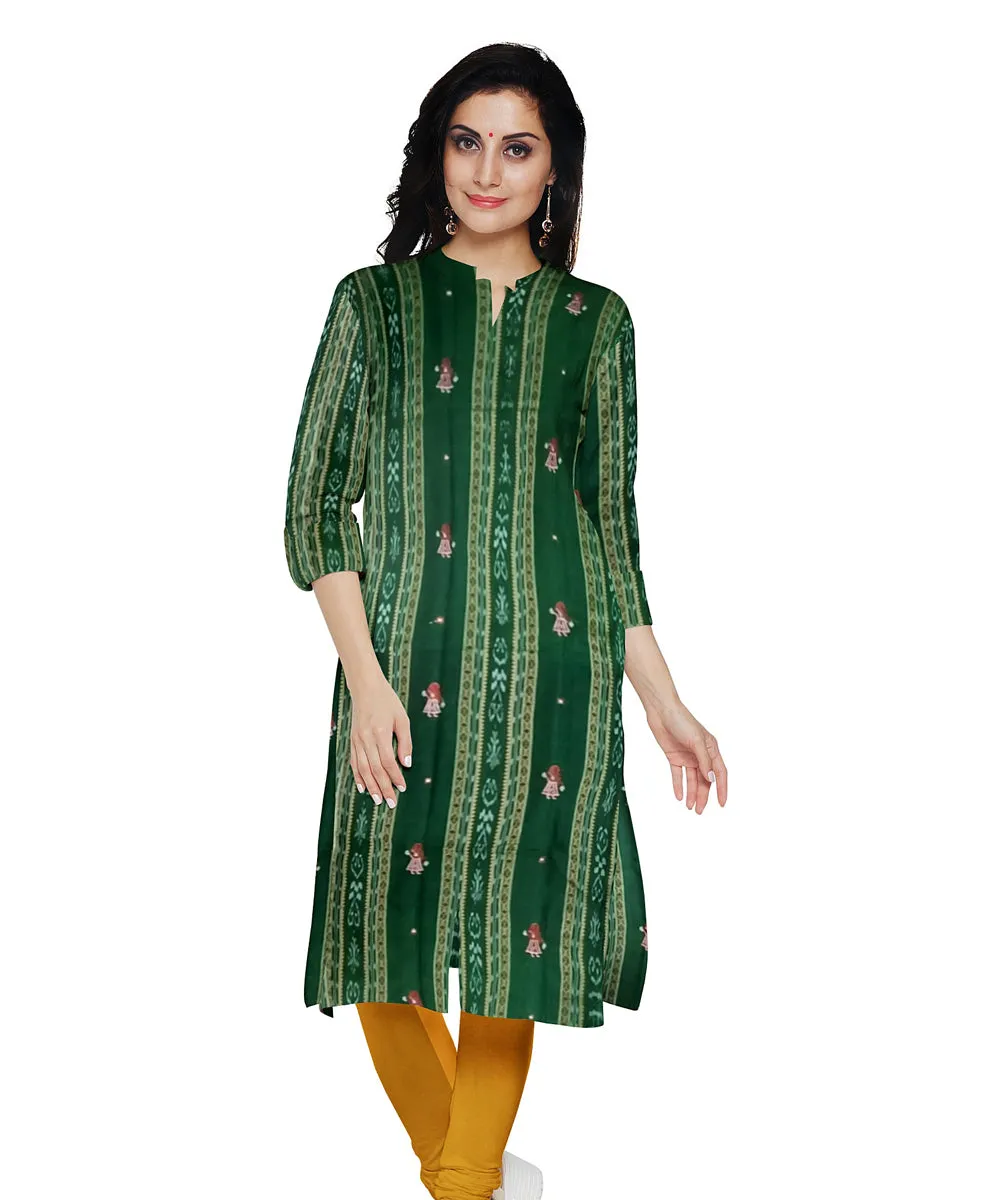 Green yellow handwoven cotton nuapatna dress material