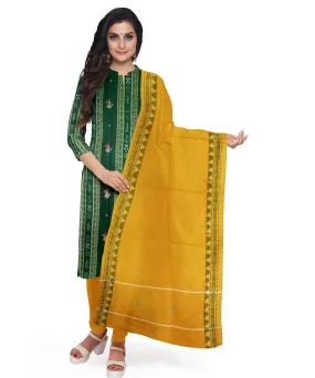 Green yellow handwoven cotton nuapatna dress material