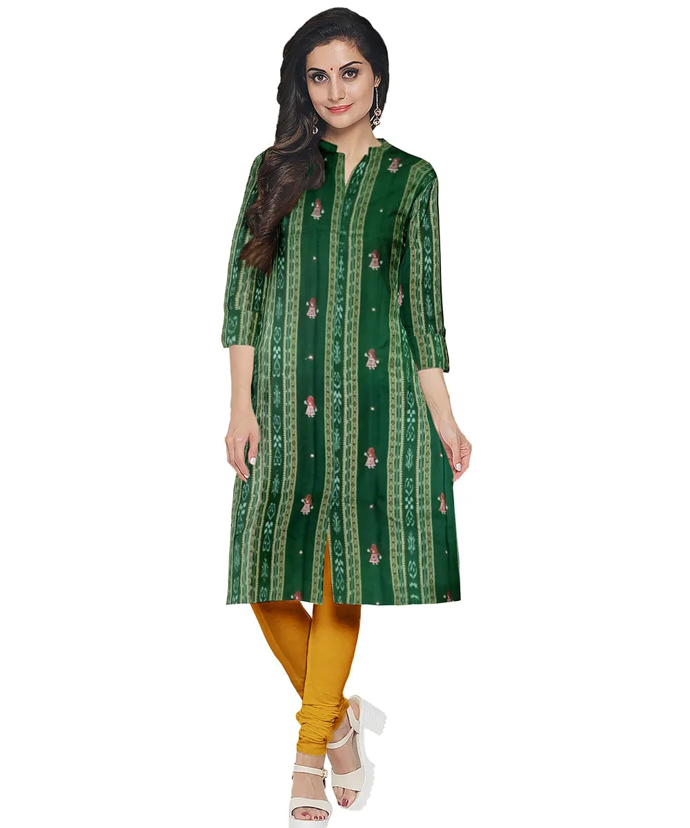 Green yellow handwoven cotton nuapatna dress material