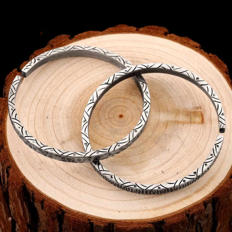 Hammer Pattern and Engraving 925 Sterling Silver Retro Biker Rock Bracelet