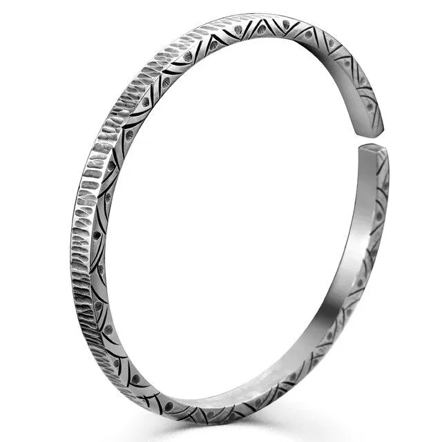 Hammer Pattern and Engraving 925 Sterling Silver Retro Biker Rock Bracelet