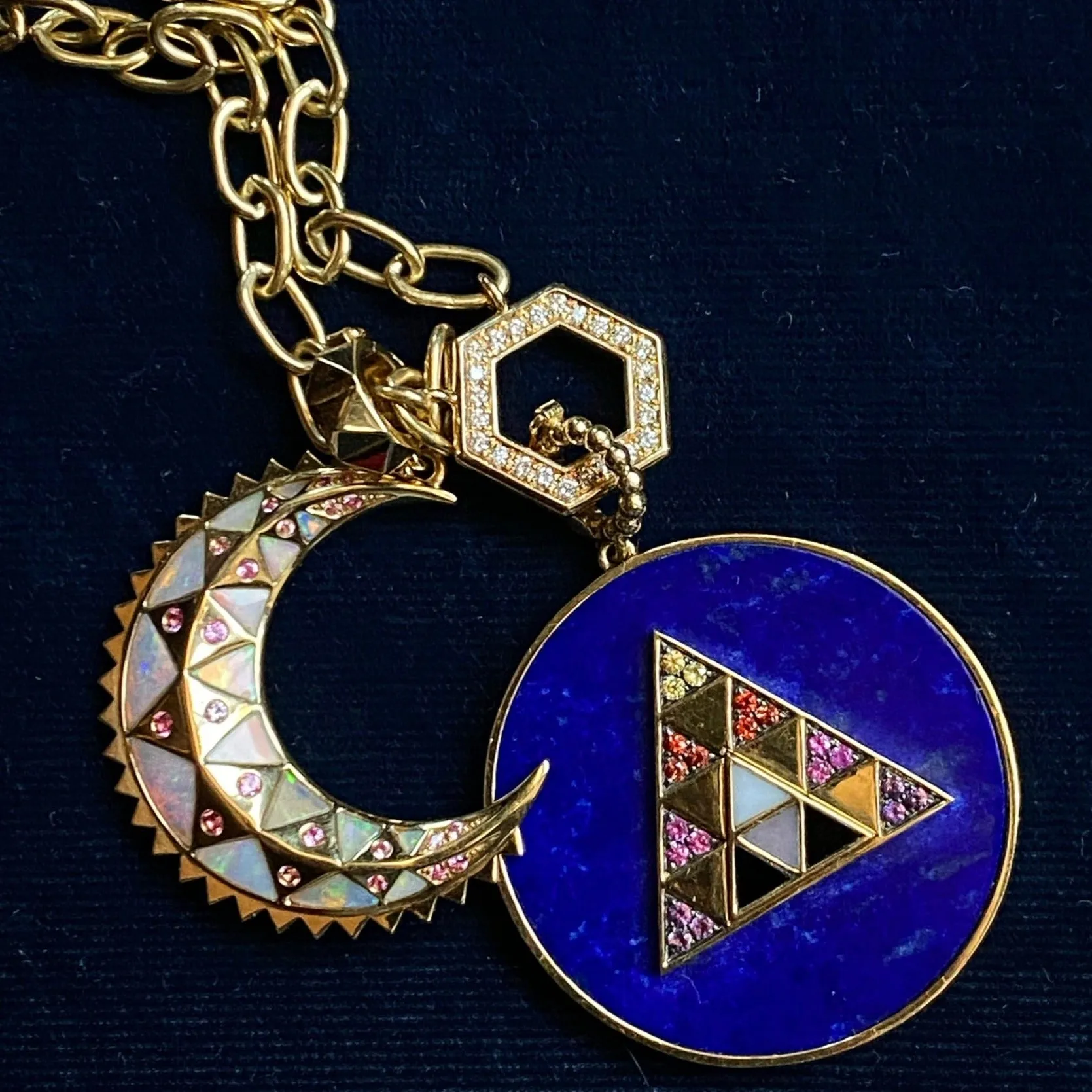 Harwell Godfrey 18k Lapis Pyramid Medallion Pendant