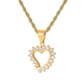 Heart Bling Rhinestone-Studded Stainless Steel Fashion Hip-hop Pendant Necklace