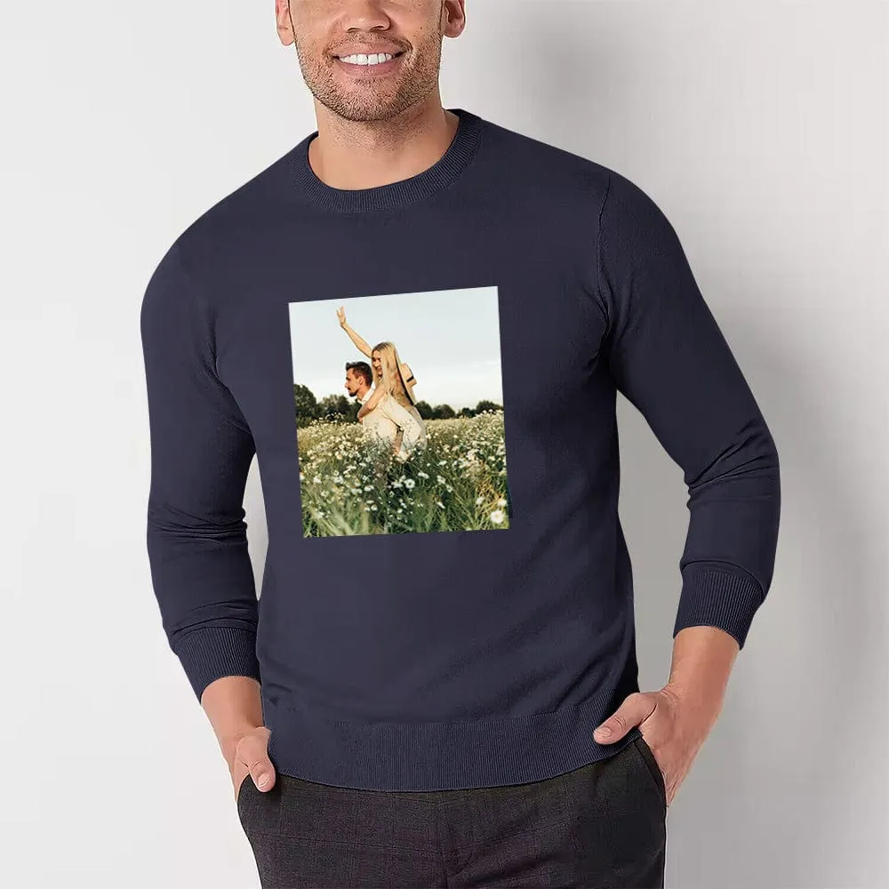 [High Quality]Custom Photo Round Neck Sweater for Men Personalized Long Sleeve Ugly Sweater Tops