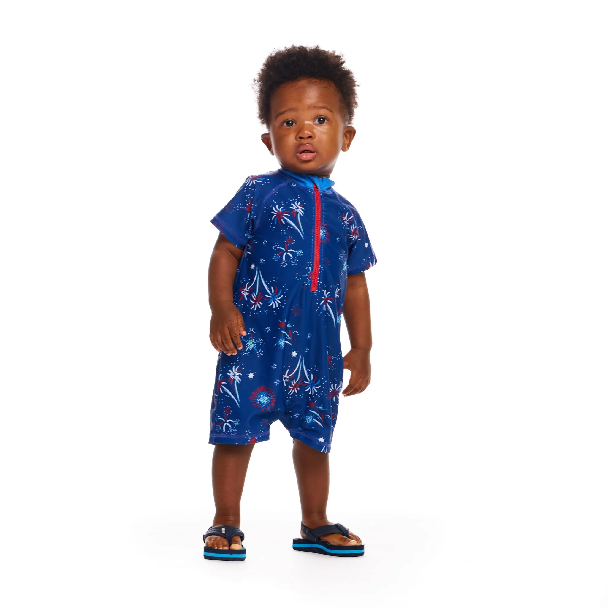 Infant Swim Romper and Hat | Firework Print