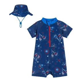 Infant Swim Romper and Hat | Firework Print