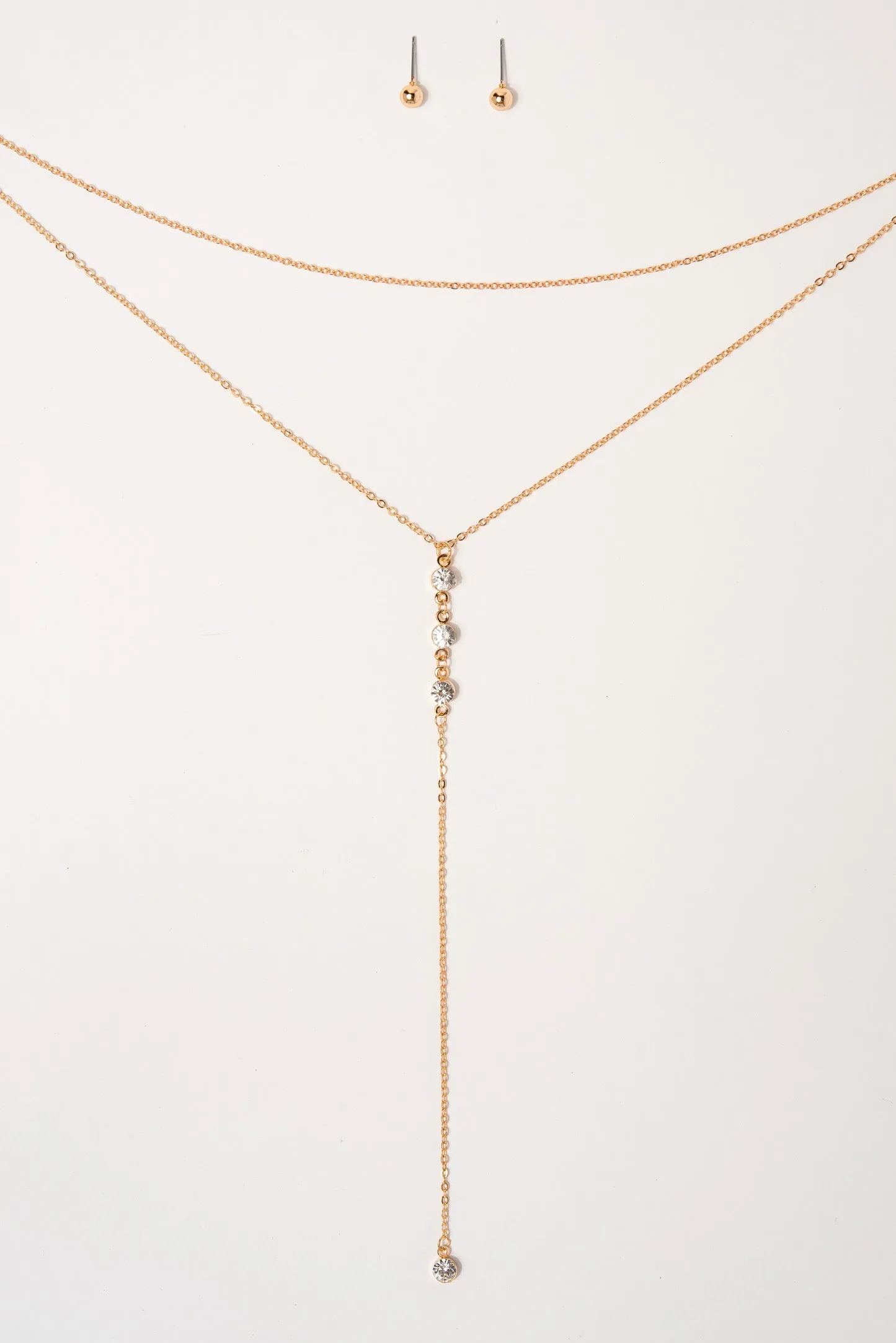 Ivy Multi Strand Lariat Chain Necklace Set - Crystal