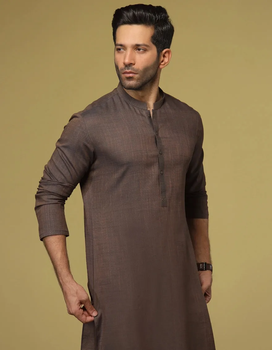 J. Mens Brown Cotton Casual 2-Piece Kurta   Trouser