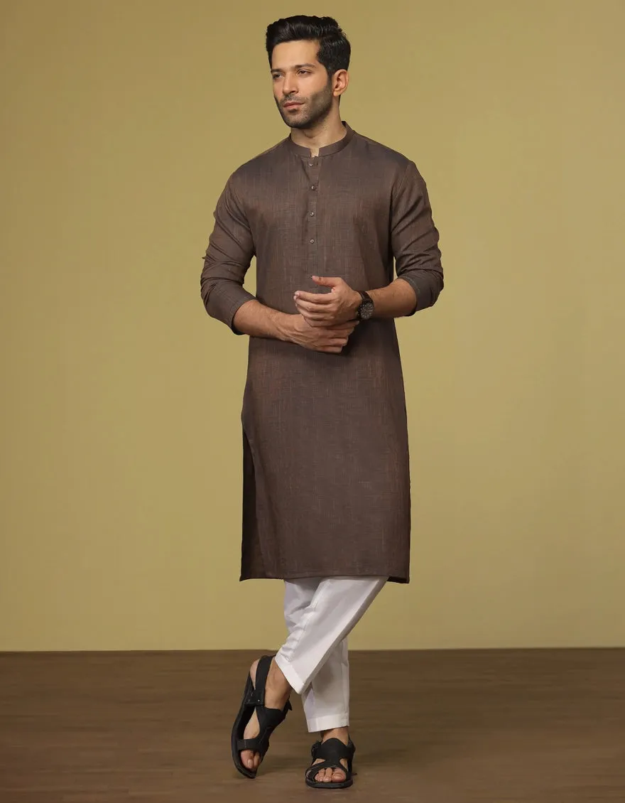 J. Mens Brown Cotton Casual 2-Piece Kurta   Trouser