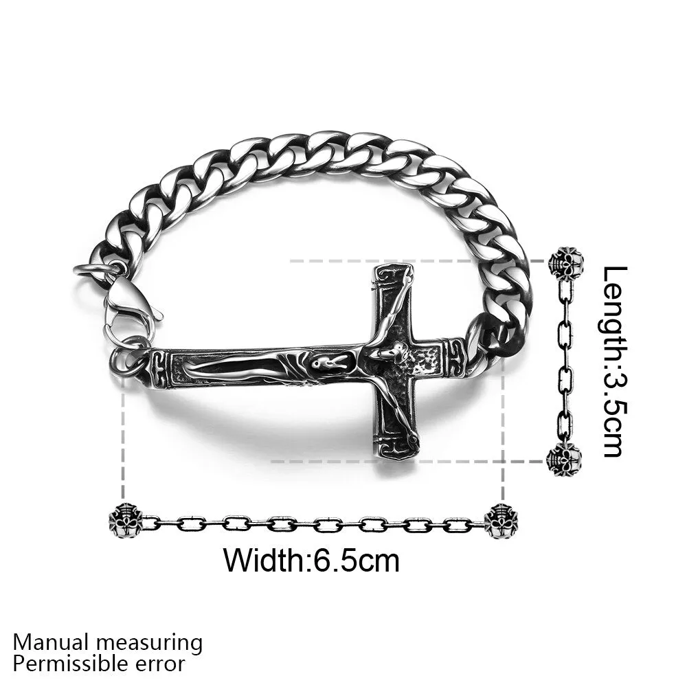 Jesus Religious Cross Chain Link Stainless Steel Fashion Punk Style Bracelet