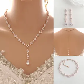 Jewelry Set for Brides in Rose Gold and Cubic Zirconia-Anya