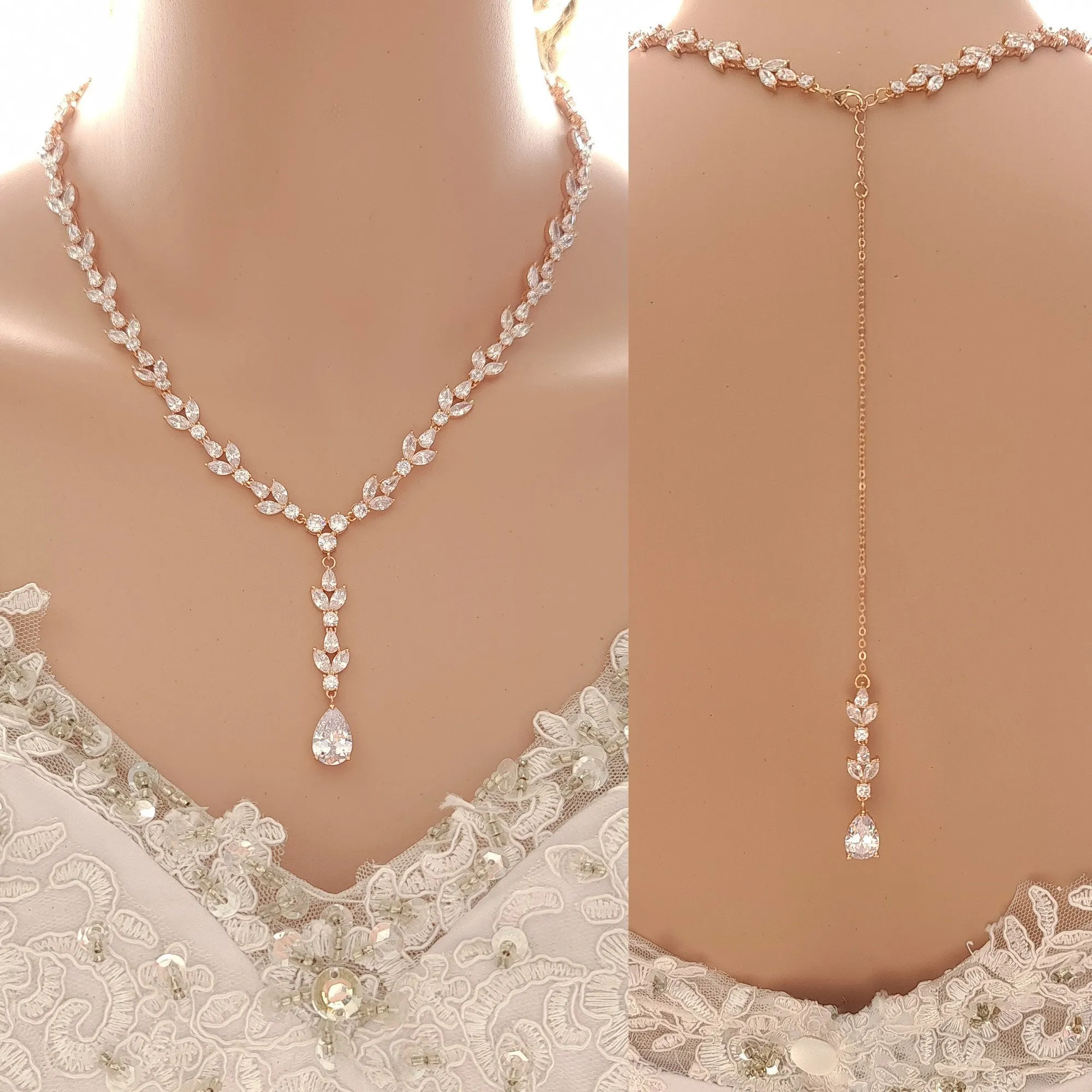 Jewelry Set for Brides in Rose Gold and Cubic Zirconia-Anya