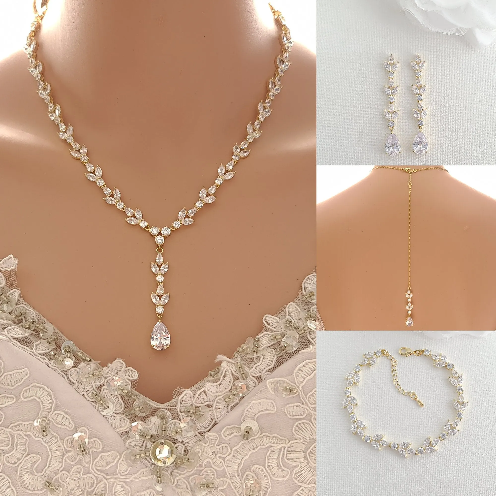 Jewelry Set for Brides in Rose Gold and Cubic Zirconia-Anya