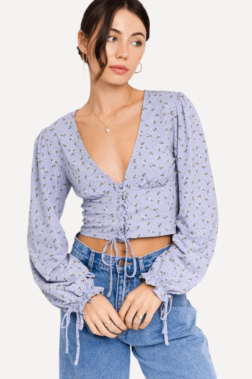 Juniors' Lace Up Cropped Top