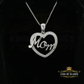 King Of Bling's Sterling Silver White Real 0.10CT Diamond HEART MOM'S Charm Necklace Pendant