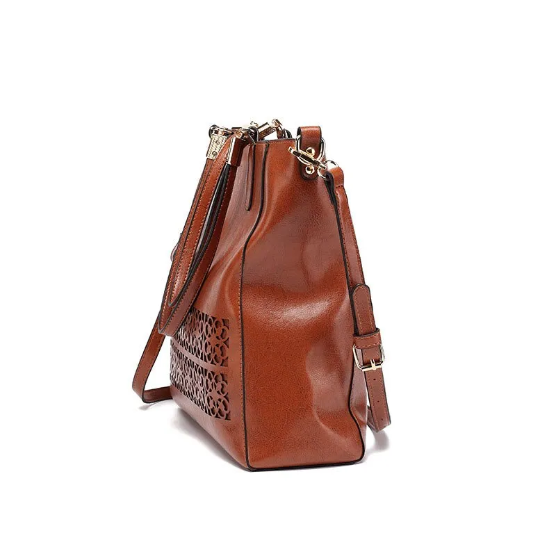 Large Casual Designer Hollow-Out Tassel Leather Tote Bag, Crossbody Bag, Shoulder Bag and Handbag