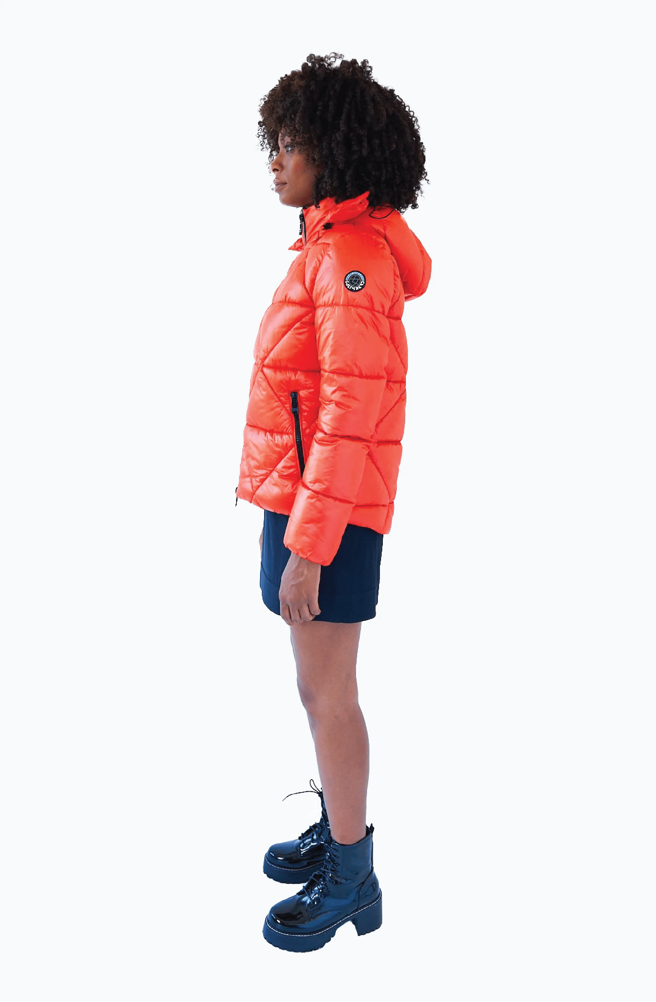 Leamington Recycled Vegan Short Puffer Jacket | Orange