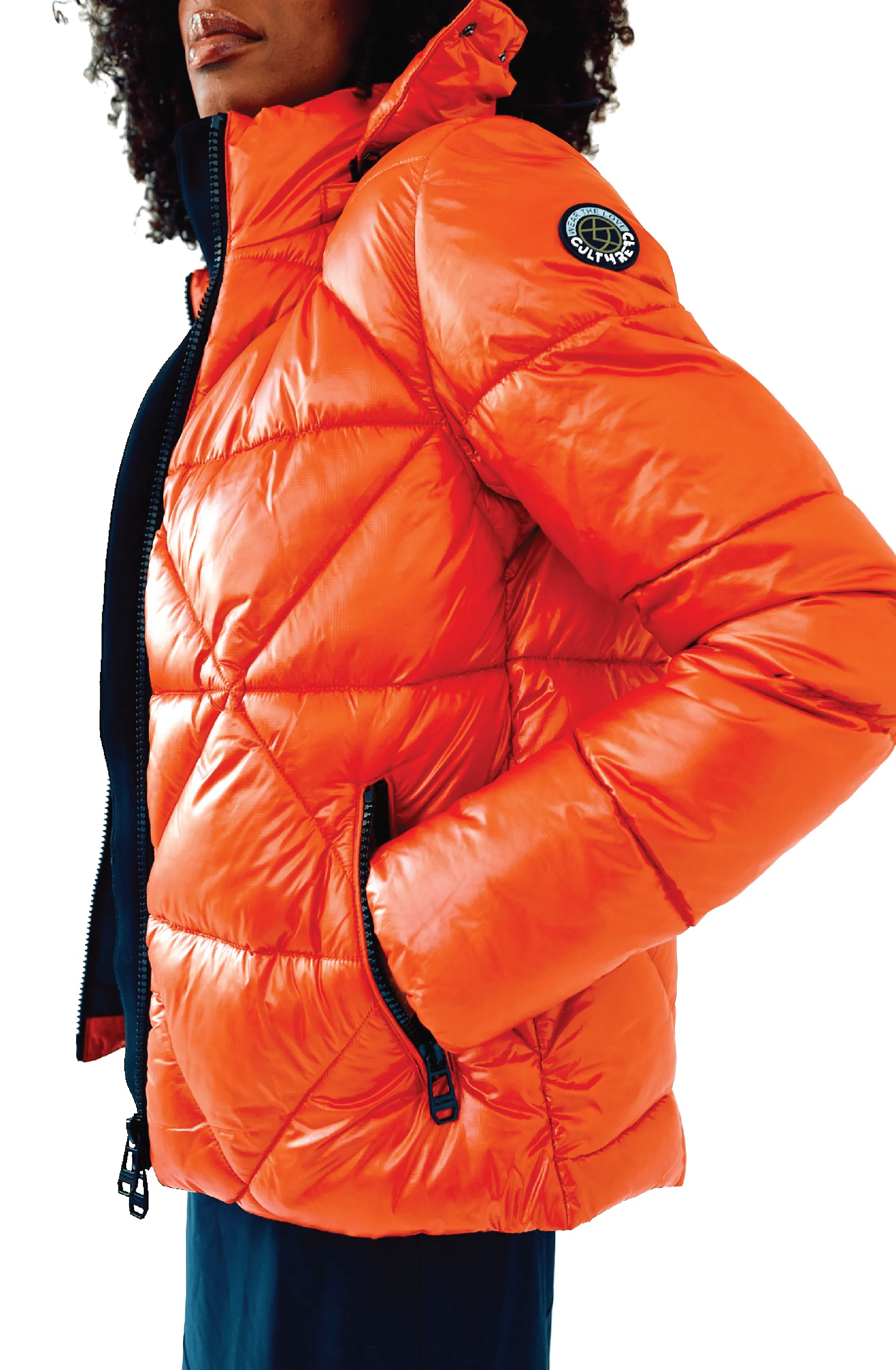 Leamington Recycled Vegan Short Puffer Jacket | Orange