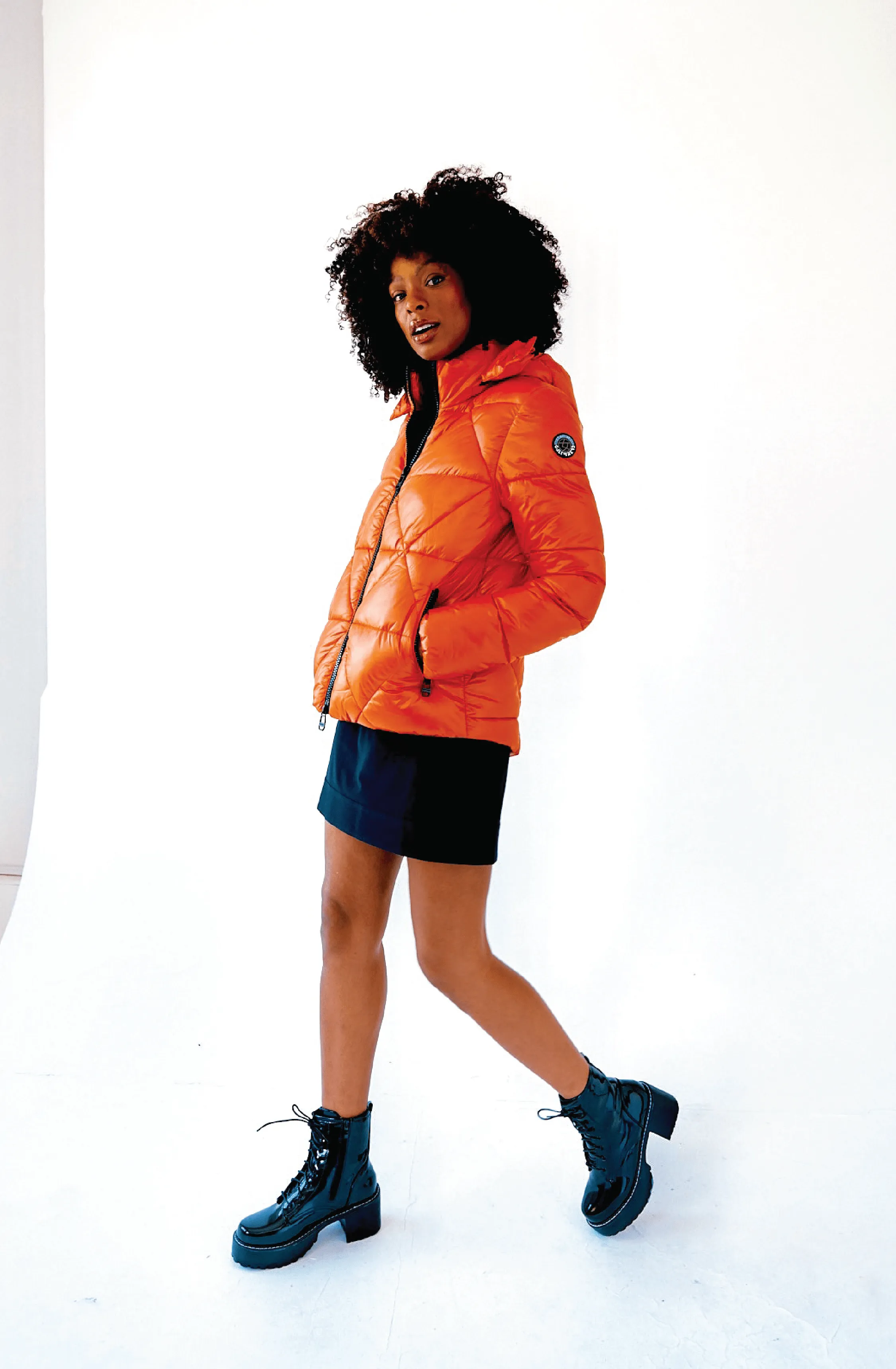 Leamington Recycled Vegan Short Puffer Jacket | Orange