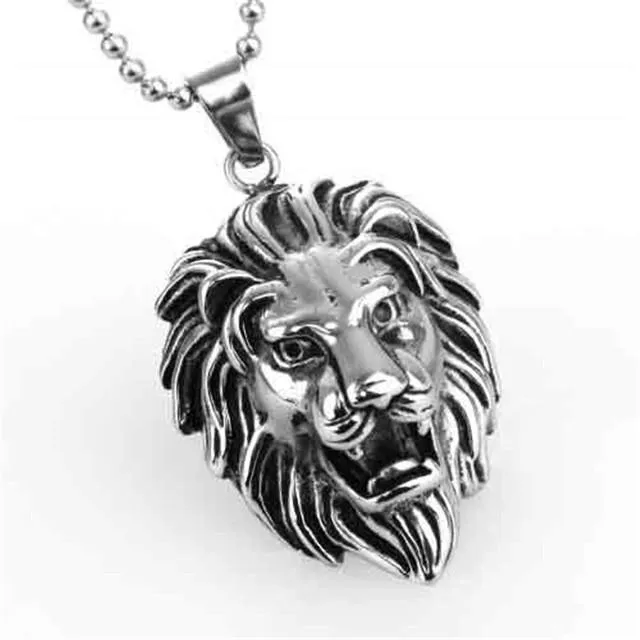 Lion Head Pendant Necklace with Red Eyes