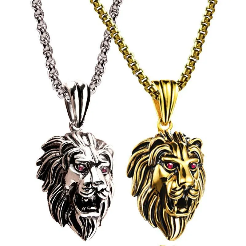 Lion Head Pendant Necklace with Red Eyes