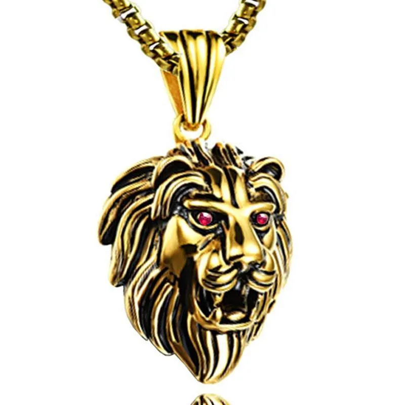 Lion Head Pendant Necklace with Red Eyes