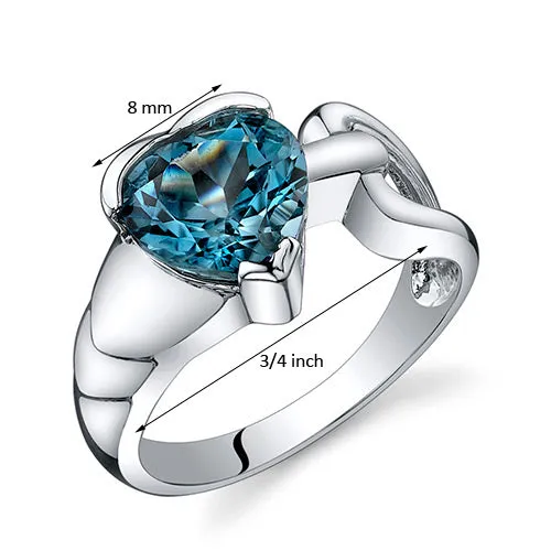 London Blue Topaz Heart Shape Sterling Silver Ring Size 8