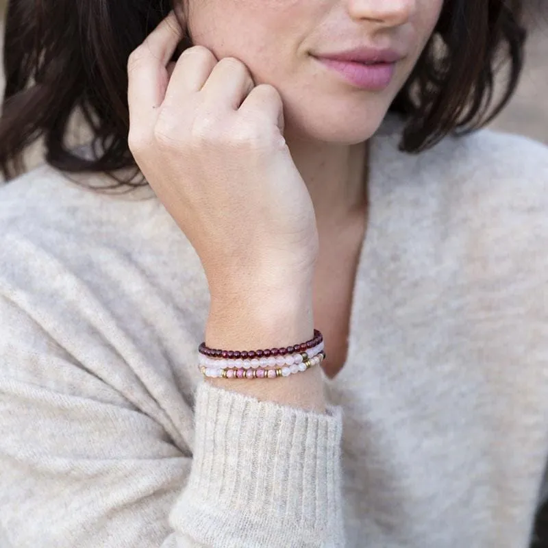 Love and Self Love Garnet and Rose Quartz Delicate Bracelet Stack