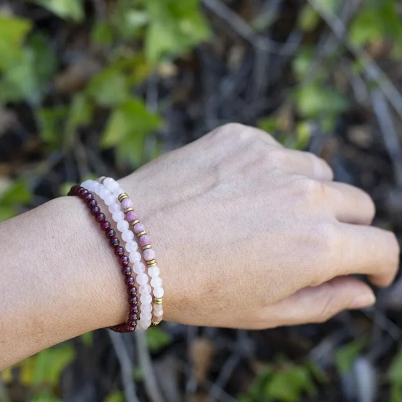 Love and Self Love Garnet and Rose Quartz Delicate Bracelet Stack