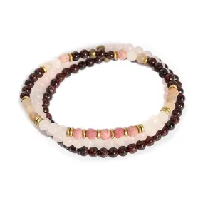 Love and Self Love Garnet and Rose Quartz Delicate Bracelet Stack