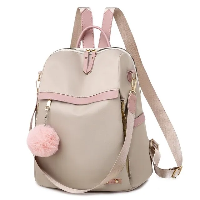 Luxury Multifunction Cute Fur Ball Pendant Oxford School Bag