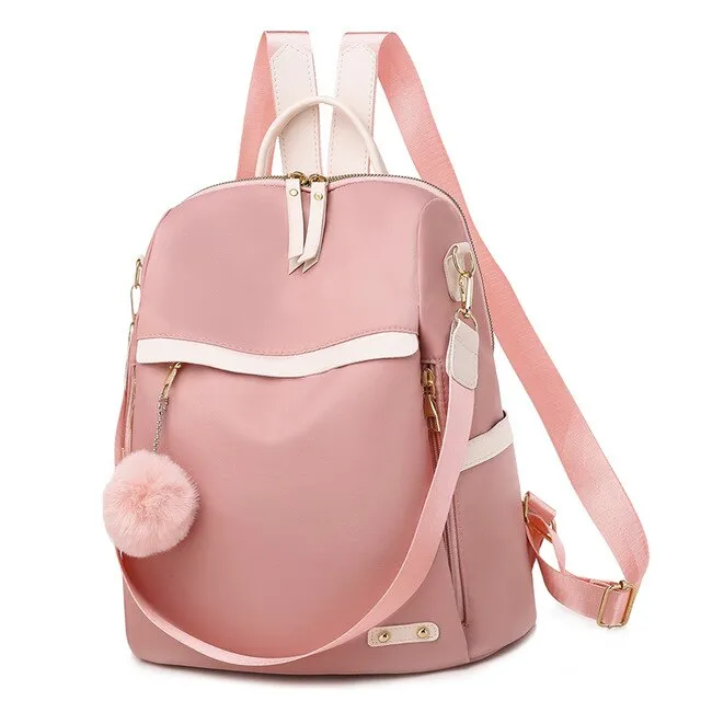 Luxury Multifunction Cute Fur Ball Pendant Oxford School Bag