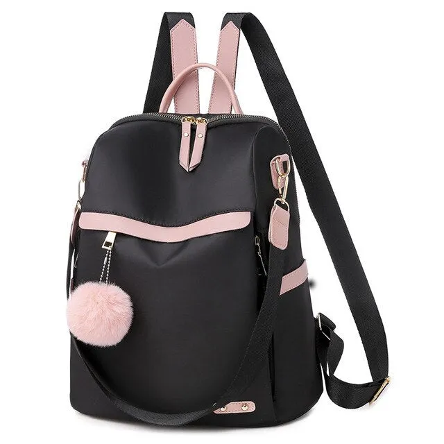 Luxury Multifunction Cute Fur Ball Pendant Oxford School Bag