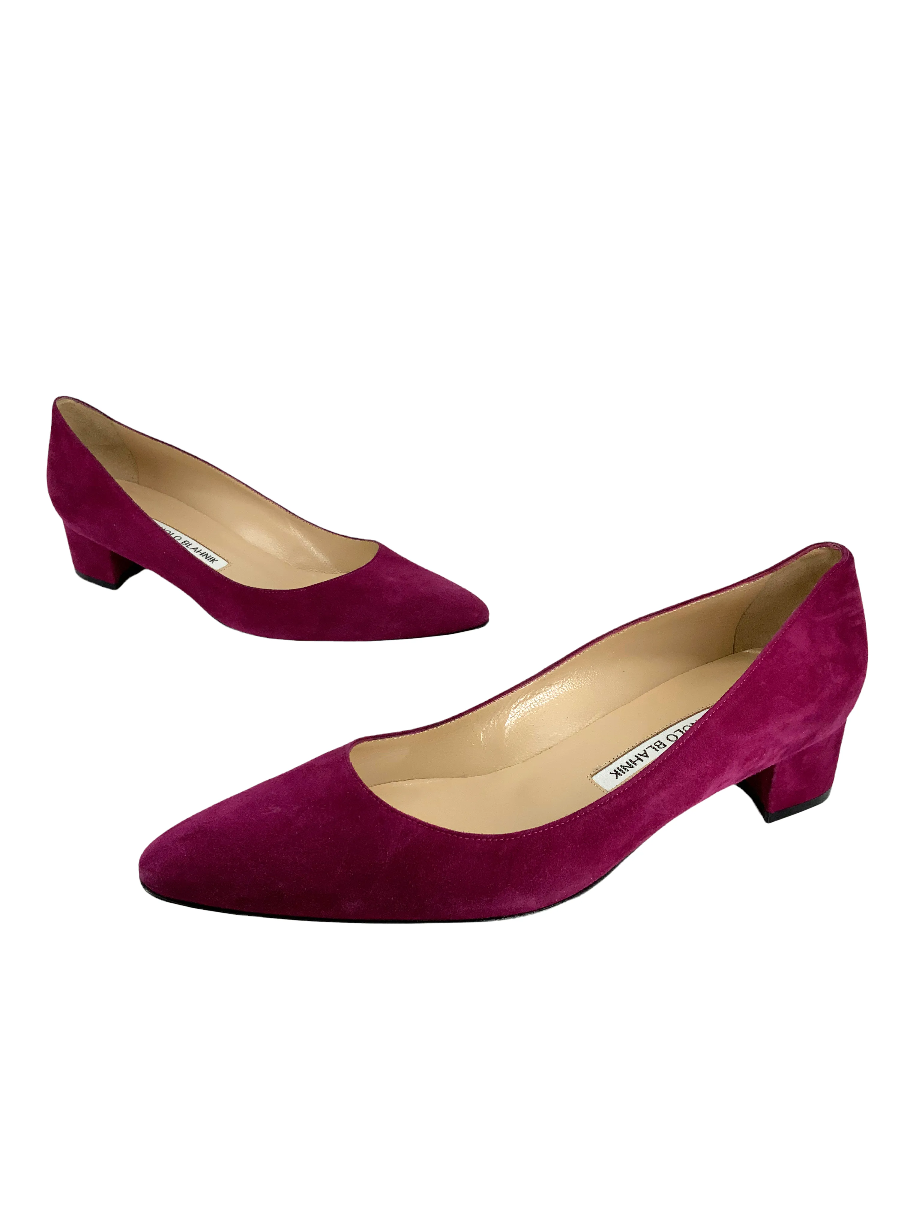 Manolo Blahnik Listony Block-Heel Suede Pumps 9.5