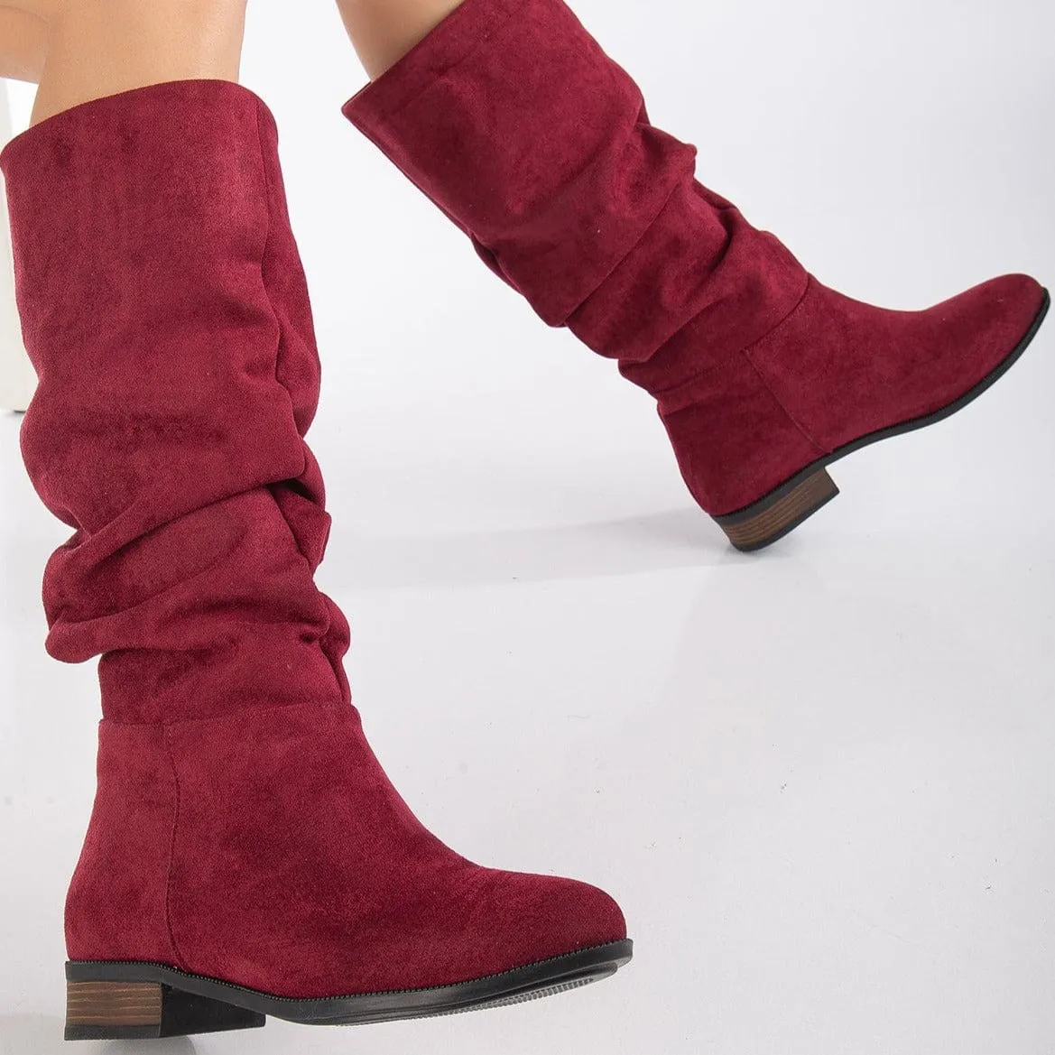 Maribel Vegan Suede Slouchy Boots | Brick Red