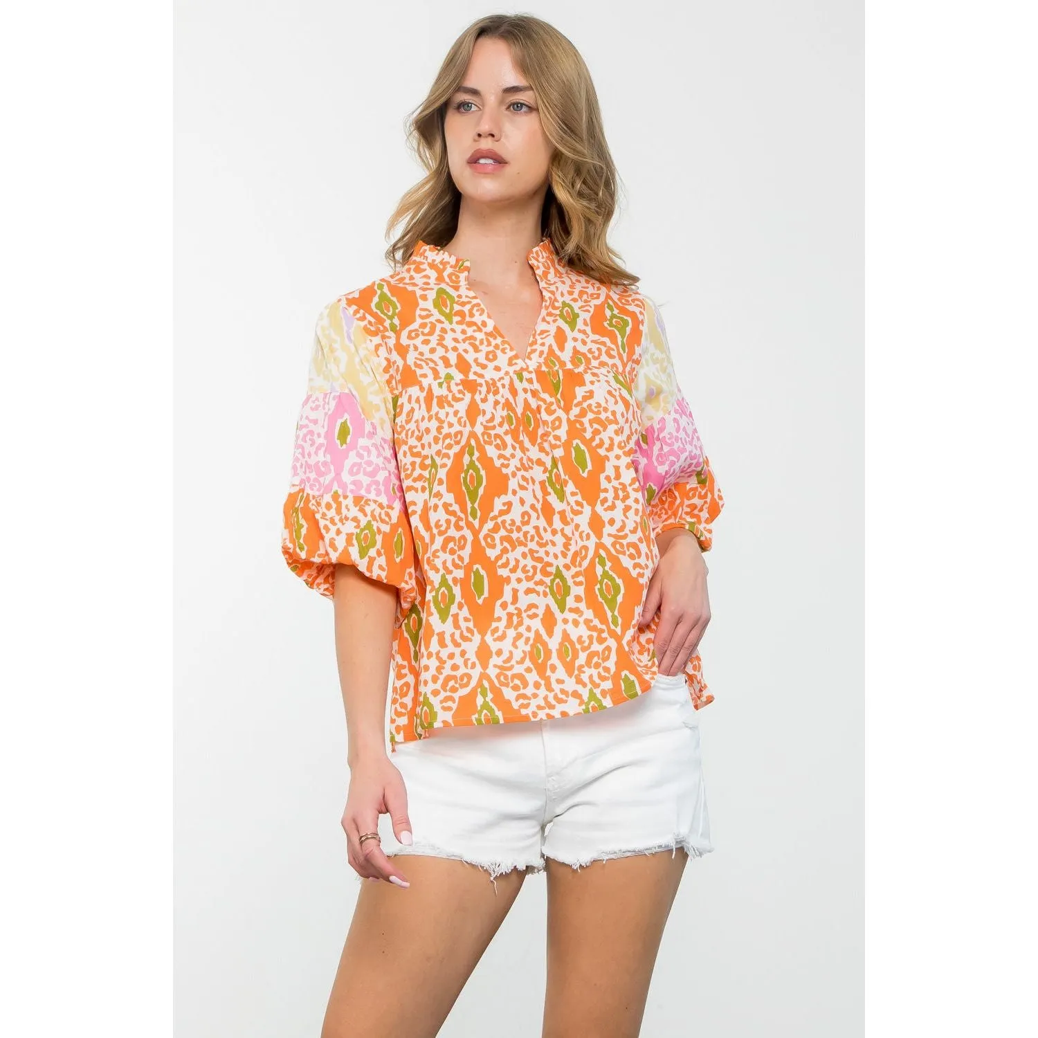 Marnie Puff Sleeve Print THML Top