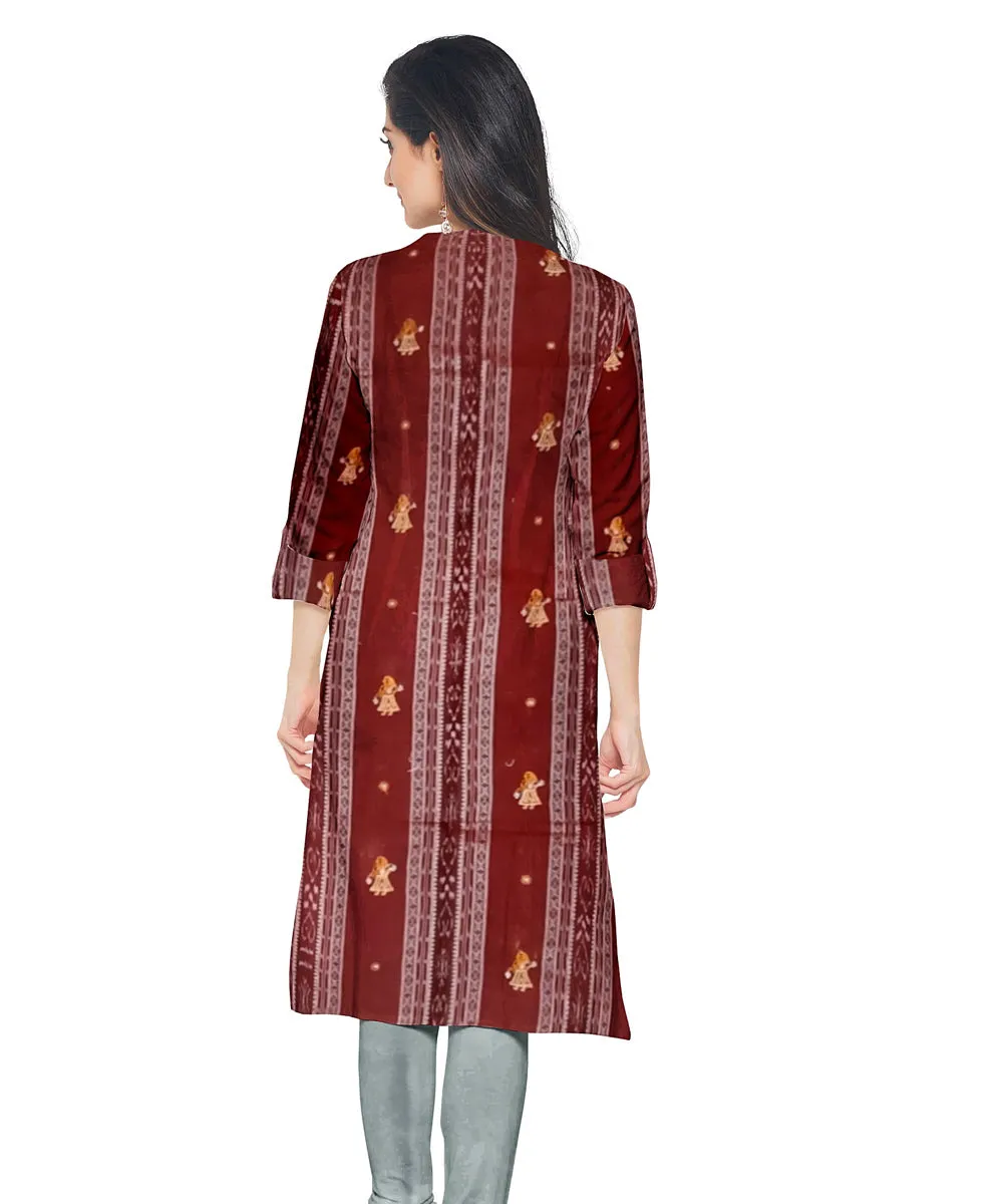 Maroon grey hand woven cotton nuapatna dress material