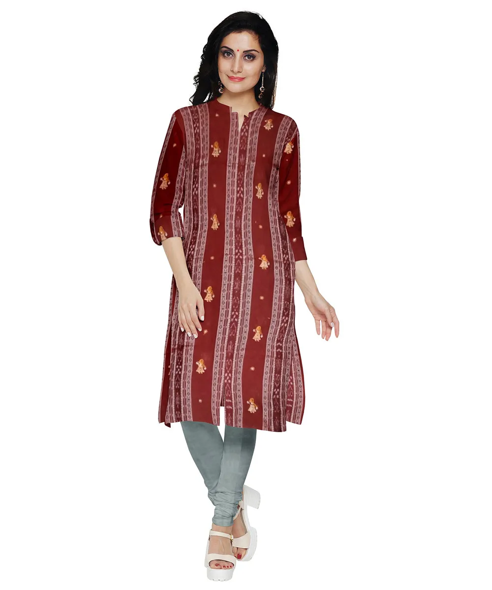 Maroon grey hand woven cotton nuapatna dress material