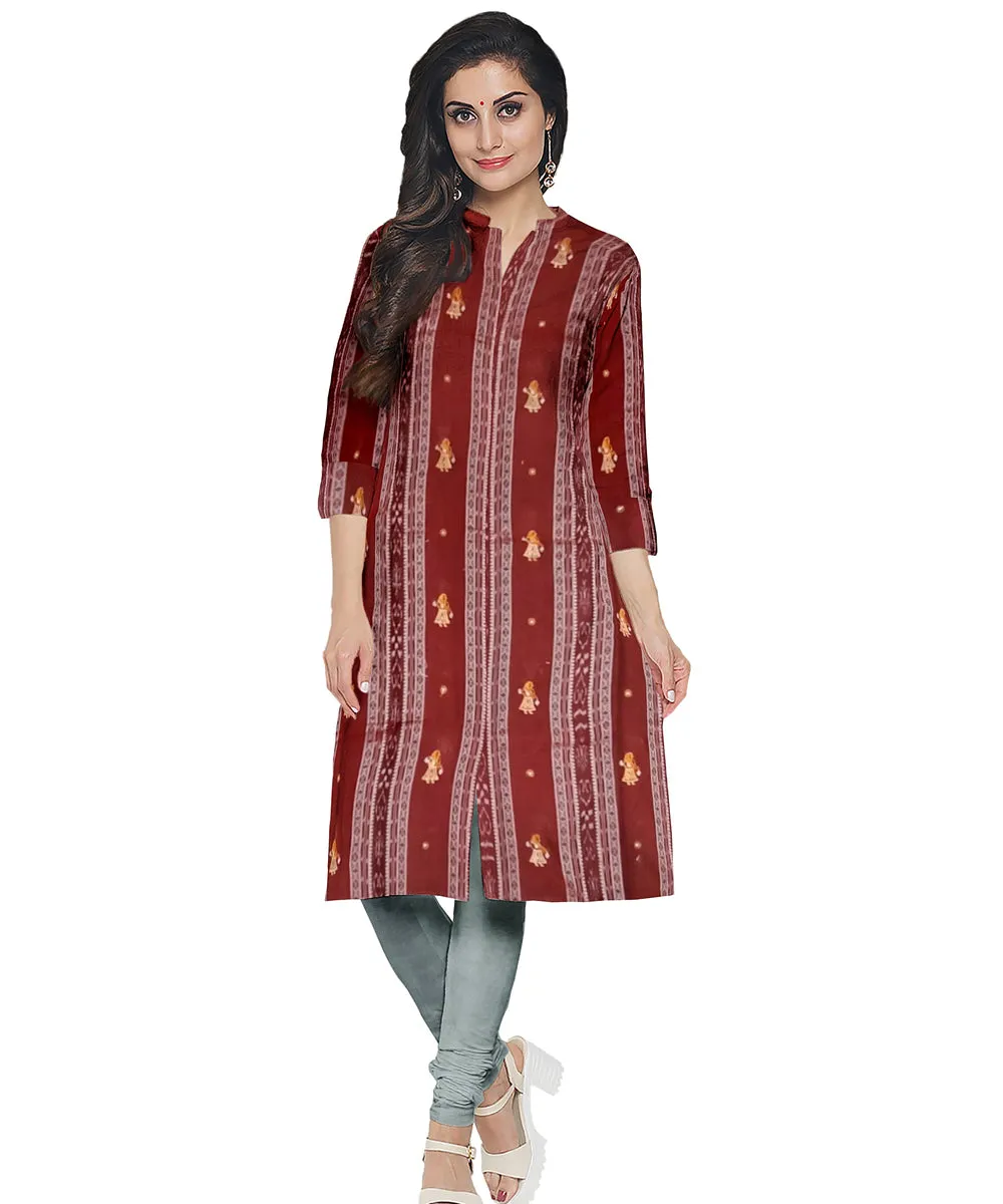 Maroon grey hand woven cotton nuapatna dress material